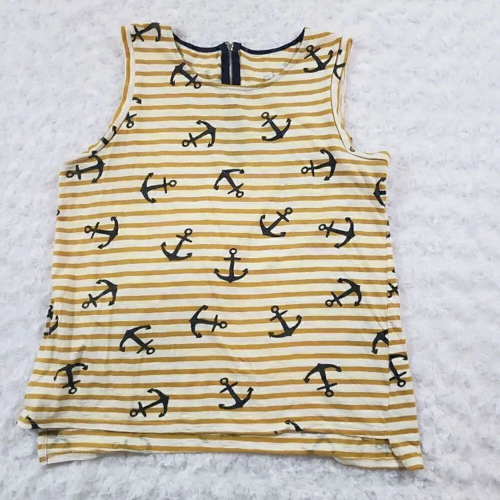 Nautical yellow striped tank blue anchors and zip back see measurements for size